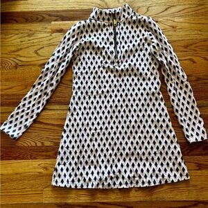 Spartina 449 Navy & White Diamond-Print Long Sleeve Dress XS - Cotton & Spandex